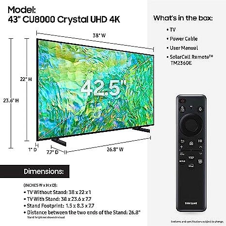 �������� 43 ��� 4K CRYSTAL UHD ����� �� �������, 2.5 �"�, ��� ����� ����� ���� ����� SAMSUNG ��� UE43CU8000